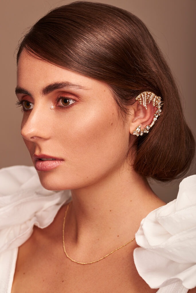 Beau Monde Christmas campaign - model with classic look, Studio Taupe